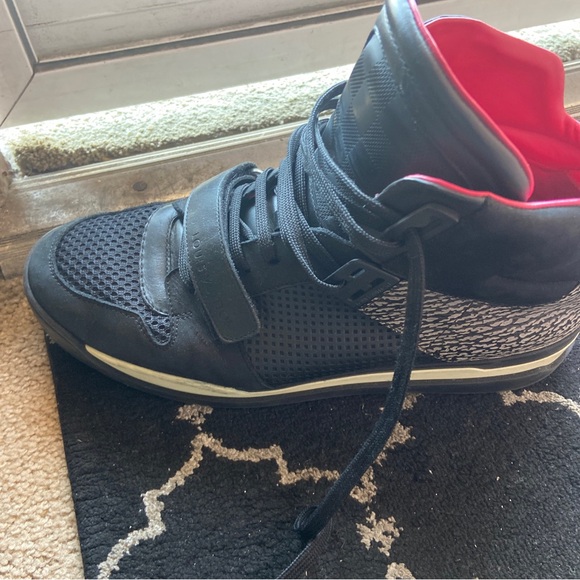 Louis Vuitton Black and Red High-Top Sneakers with Velcro Straps - Picture 1 of 8